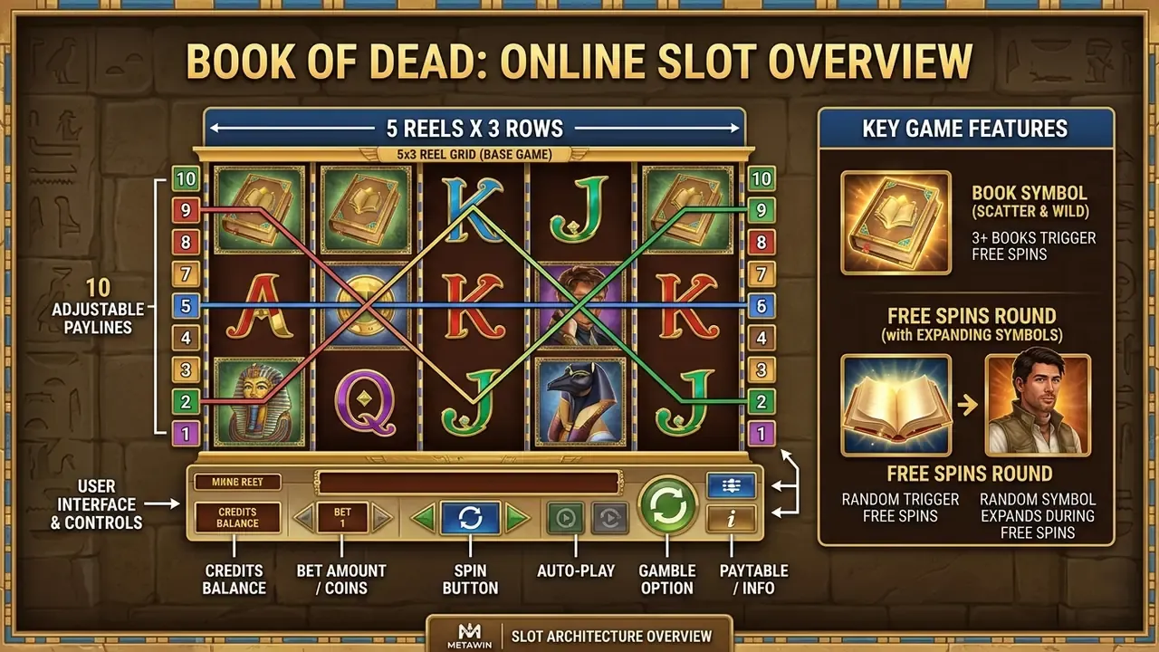 book of dead online slot grid structure