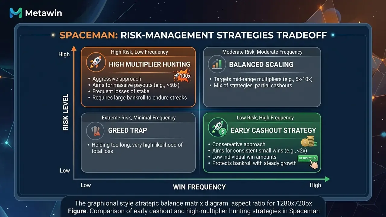Comparison of early cashout and high-multiplier hunting strategies in Spaceman